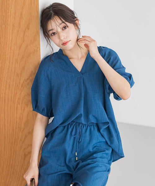 Droite lautreamont（ドロワットロートレアモン）の「タンブラーブッチャーキーネックブラウス≪手洗い可能≫（シャツ/ブラウス・レディース・チャコールグレー/ライトグレー/ブルー・M）」の13枚目の写真