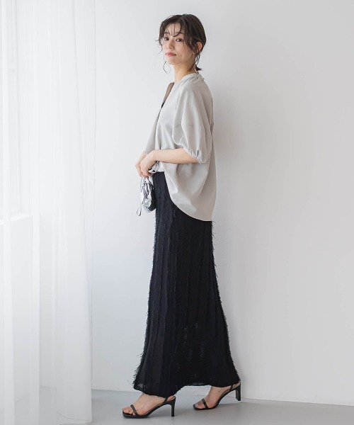 Droite lautreamont（ドロワットロートレアモン）の「タンブラーブッチャーキーネックブラウス≪手洗い可能≫（シャツ/ブラウス・レディース・チャコールグレー/ライトグレー/ブルー・M）」の6枚目の写真