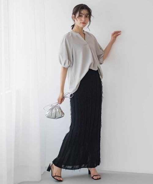 Droite lautreamont（ドロワットロートレアモン）の「タンブラーブッチャーキーネックブラウス≪手洗い可能≫（シャツ/ブラウス・レディース・チャコールグレー/ライトグレー/ブルー・M）」の8枚目の写真