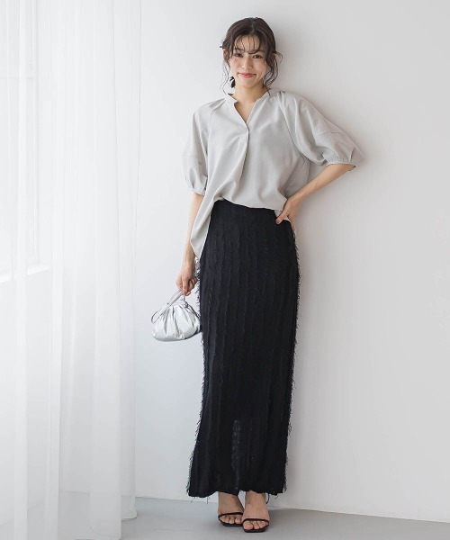 Droite lautreamont（ドロワットロートレアモン）の「タンブラーブッチャーキーネックブラウス≪手洗い可能≫（シャツ/ブラウス・レディース・チャコールグレー/ライトグレー/ブルー・M）」の9枚目の写真