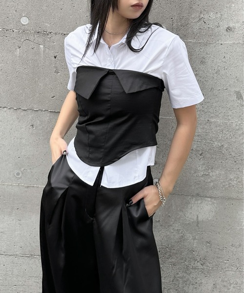 LVEU.（ラブユ.）の「【LVEU.】スリムシルエットシャツ / トップス シャツ ブラウス 半袖 レギュラーカラー スリム タイト コンパクト ブラック ホワイト ブルー（シャツ/ブラウス・レディース・ホワイト/ブラック/ブルー・FREE）」の11枚目の写真