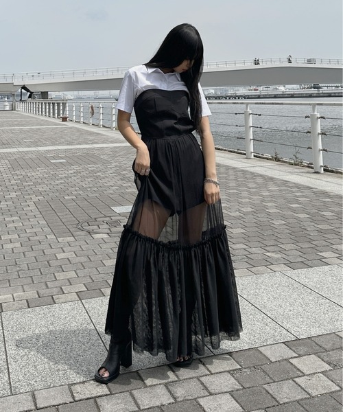 LVEU.（ラブユ.）の「【LVEU.】スリムシルエットシャツ / トップス シャツ ブラウス 半袖 レギュラーカラー スリム タイト コンパクト ブラック ホワイト ブルー（シャツ/ブラウス・レディース・ホワイト/ブラック/ブルー・FREE）」の14枚目の写真