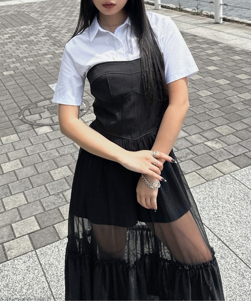 LVEU.（ラブユ.）の「【LVEU.】スリムシルエットシャツ / トップス シャツ ブラウス 半袖 レギュラーカラー スリム タイト コンパクト ブラック ホワイト ブルー（シャツ/ブラウス・レディース・ホワイト/ブラック/ブルー・FREE）」の16枚目の写真