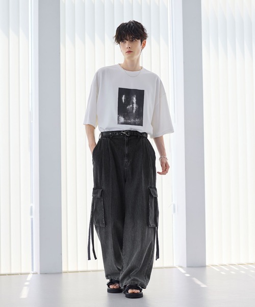 メンズ デニムパンツ グラデーション ブラックデニム a1010 Alfred Alex】gradation wide straight denim pants