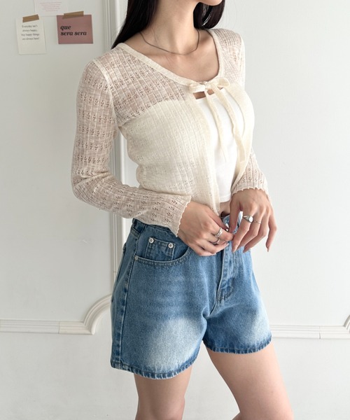 wears（ウェアーズ）の「ショート丈フロントリボンカーディガン（Tシャツ/カットソー・レディース・ブラック/ホワイト/ピンク/ライトブルー/アイボリー・FREE）」の19枚目の写真