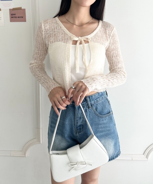 wears（ウェアーズ）の「ショート丈フロントリボンカーディガン（Tシャツ/カットソー・レディース・ブラック/ホワイト/ピンク/ライトブルー/アイボリー・FREE）」の20枚目の写真