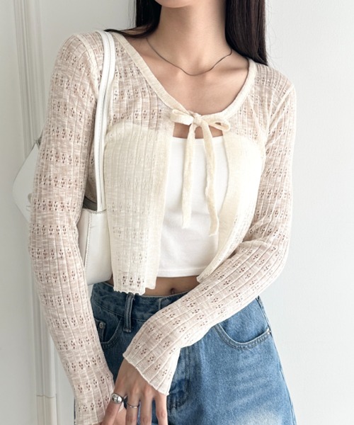 wears（ウェアーズ）の「ショート丈フロントリボンカーディガン（Tシャツ/カットソー・レディース・ブラック/ホワイト/ピンク/ライトブルー/アイボリー・FREE）」の18枚目の写真