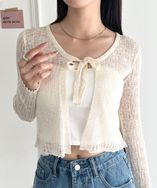 wears（ウェアーズ）の「ショート丈フロントリボンカーディガン（Tシャツ/カットソー・レディース・ブラック/ホワイト/ピンク/ライトブルー/アイボリー・FREE）」の13枚目の写真