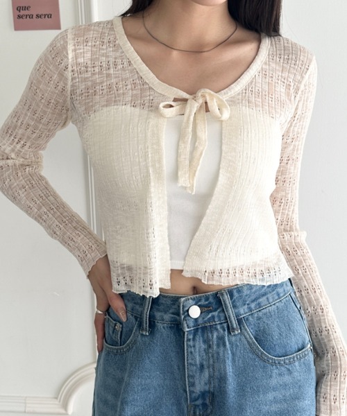 wears（ウェアーズ）の「ショート丈フロントリボンカーディガン（Tシャツ/カットソー・レディース・ブラック/ホワイト/ピンク/ライトブルー/アイボリー・FREE）」の16枚目の写真