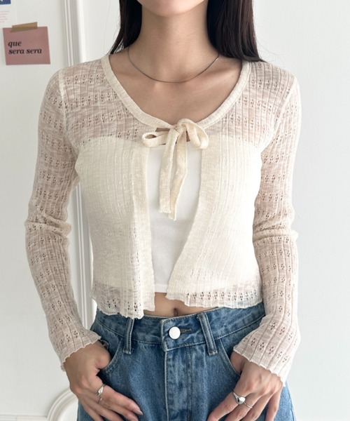 wears（ウェアーズ）の「ショート丈フロントリボンカーディガン（Tシャツ/カットソー・レディース・ブラック/ホワイト/ピンク/ライトブルー/アイボリー・FREE）」の17枚目の写真