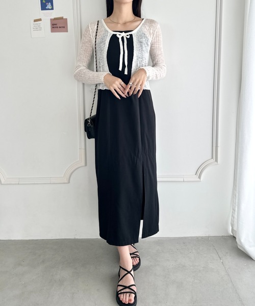 wears（ウェアーズ）の「ショート丈フロントリボンカーディガン（Tシャツ/カットソー・レディース・ブラック/ホワイト/ピンク/ライトブルー/アイボリー・FREE）」の9枚目の写真