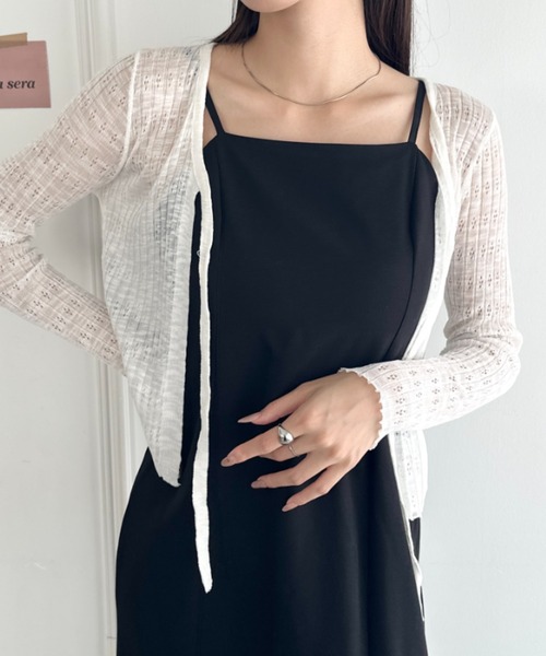 wears（ウェアーズ）の「ショート丈フロントリボンカーディガン（Tシャツ/カットソー・レディース・ブラック/ホワイト/ピンク/ライトブルー/アイボリー・FREE）」の11枚目の写真
