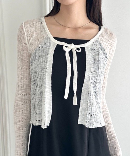 wears（ウェアーズ）の「ショート丈フロントリボンカーディガン（Tシャツ/カットソー・レディース・ブラック/ホワイト/ピンク/ライトブルー/アイボリー・FREE）」の7枚目の写真