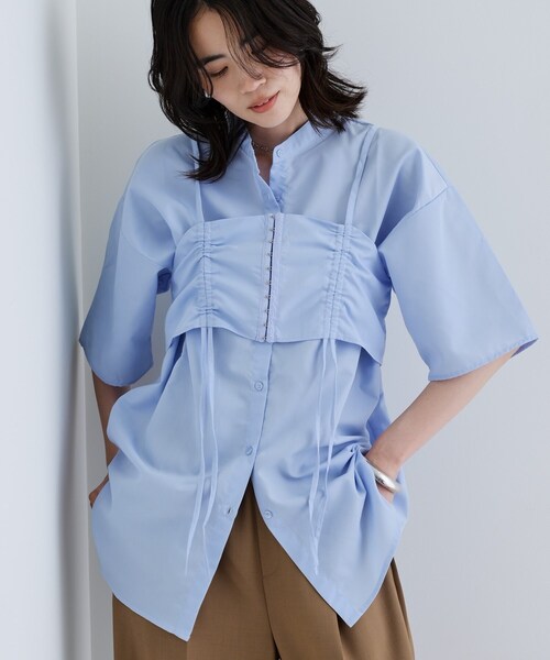 GALLEST(ギャレスト)の「【一部店舗限定】ベアトップ付き半袖ワイドシャツ(シャツ/ブラウス・レディース・ライトブルー/ホワイト・38)」の13枚目の写真