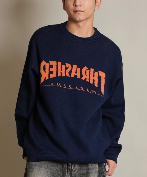 THRASHER(スラッシャー)の「THRASHER/スラッシャー ニット セーター クルーネック 反転ロゴ ジャガード織り 254TH1KN071(ニット/セーター・メンズ・ブラウン/ネイビー/アイボリー/ブラック・M/L/XL)」の4枚目の写真