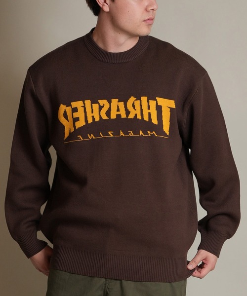 THRASHER(スラッシャー)の「THRASHER/スラッシャー ニット セーター クルーネック 反転ロゴ ジャガード織り 254TH1KN071(ニット/セーター・メンズ・ブラウン/ネイビー/アイボリー/ブラック・M/L/XL)」の3枚目の写真