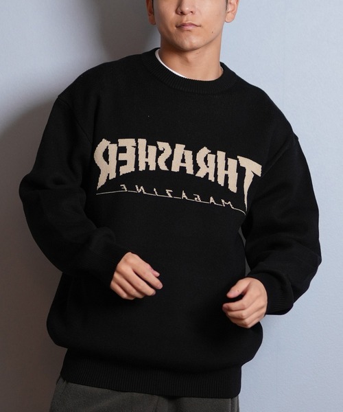 THRASHER(スラッシャー)の「THRASHER/スラッシャー ニット セーター クルーネック 反転ロゴ ジャガード織り 254TH1KN071(ニット/セーター・メンズ・ブラウン/ネイビー/アイボリー/ブラック・M/L/XL)」の2枚目の写真
