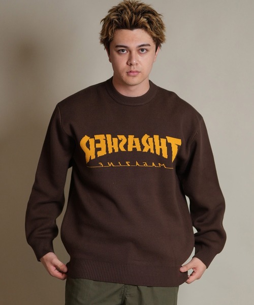 THRASHER(スラッシャー)の「THRASHER/スラッシャー ニット セーター クルーネック 反転ロゴ ジャガード織り 254TH1KN071(ニット/セーター・メンズ・ブラウン/ネイビー/アイボリー/ブラック・M/L/XL)」の17枚目の写真