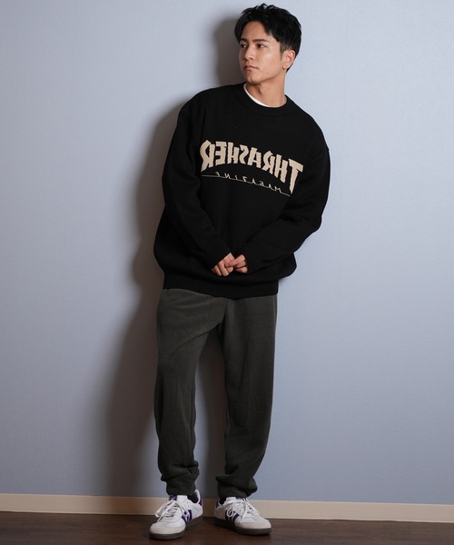 THRASHER(スラッシャー)の「THRASHER/スラッシャー ニット セーター クルーネック 反転ロゴ ジャガード織り 254TH1KN071(ニット/セーター・メンズ・ブラウン/ネイビー/アイボリー/ブラック・M/L/XL)」の13枚目の写真