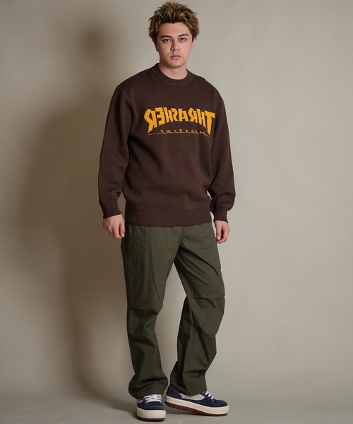 THRASHER(スラッシャー)の「THRASHER/スラッシャー ニット セーター クルーネック 反転ロゴ ジャガード織り 254TH1KN071(ニット/セーター・メンズ・ブラウン/ネイビー/アイボリー/ブラック・M/L/XL)」の19枚目の写真