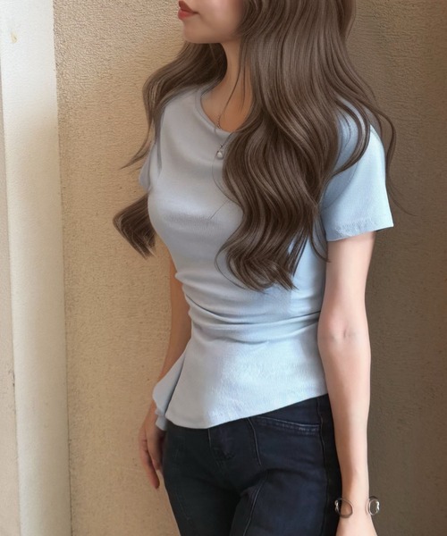 CHARME BY MICOLA(シャルムバイミコラ)の「さり気ないプチカスケードフリルが大人かわいい♪ティアードプチカスケードフリルリブT・カットソー(Tシャツ/カットソー・レディース・ホワイト/ライトブルー/ブラック・FREE)」の1枚目の写真