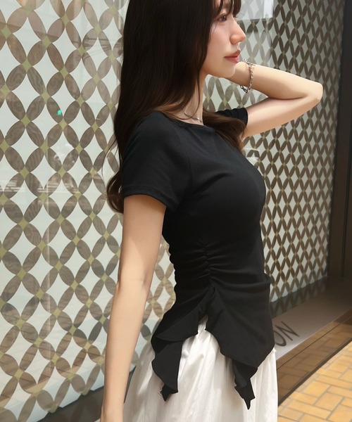 CHARME BY MICOLA(シャルムバイミコラ)の「さり気ないプチカスケードフリルが大人かわいい♪ティアードプチカスケードフリルリブT・カットソー(Tシャツ/カットソー・レディース・ホワイト/ライトブルー/ブラック・FREE)」の3枚目の写真