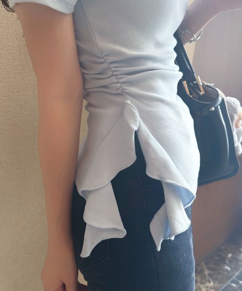 CHARME BY MICOLA(シャルムバイミコラ)の「さり気ないプチカスケードフリルが大人かわいい♪ティアードプチカスケードフリルリブT・カットソー(Tシャツ/カットソー・レディース・ホワイト/ライトブルー/ブラック・FREE)」の18枚目の写真