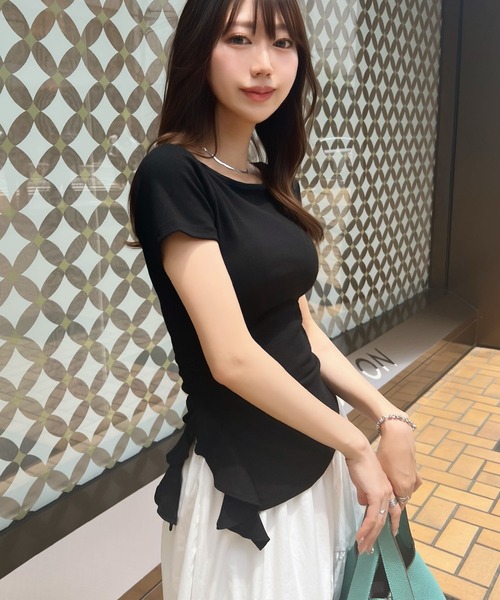 CHARME BY MICOLA(シャルムバイミコラ)の「さり気ないプチカスケードフリルが大人かわいい♪ティアードプチカスケードフリルリブT・カットソー(Tシャツ/カットソー・レディース・ホワイト/ライトブルー/ブラック・FREE)」の22枚目の写真