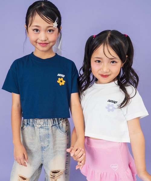 ANAP kids(アナップキッズ)の「フラワーポイント クロップドTシャツ(Tシャツ/カットソー・キッズ・ホワイト/ネイビー・120cm/110cm/130cm)」の7枚目の写真
