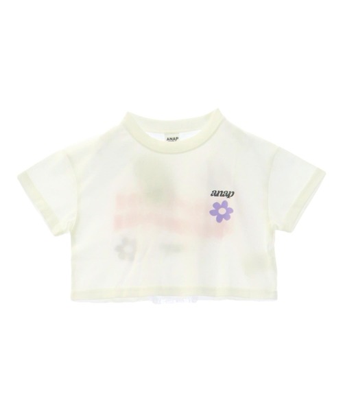 ANAP kids(アナップキッズ)の「フラワーポイント クロップドTシャツ(Tシャツ/カットソー・キッズ・ホワイト/ネイビー・120cm/110cm/130cm)」の5枚目の写真
