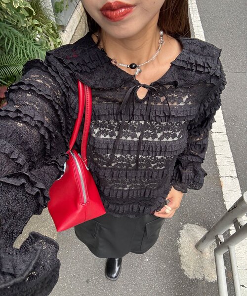 CIAOPANIC（チャオパニック）の「セーラーカラーレースフリルトップス（Tシャツ/カットソー・レディース・アイボリー/カーキ/ブラック・ONE SIZE）」の3枚目の写真