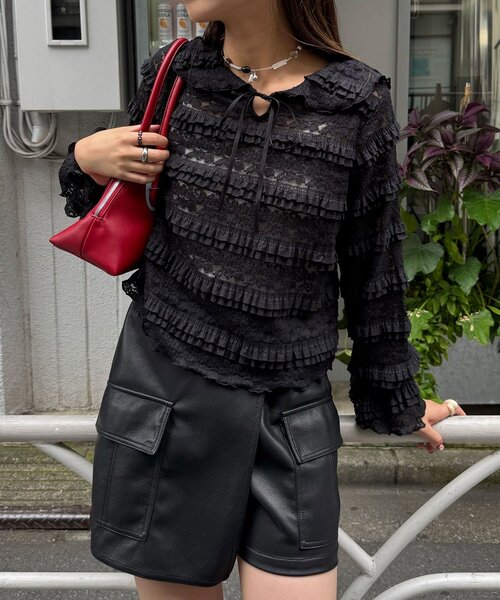 CIAOPANIC（チャオパニック）の「セーラーカラーレースフリルトップス（Tシャツ/カットソー・レディース・アイボリー/カーキ/ブラック・ONE SIZE）」の10枚目の写真