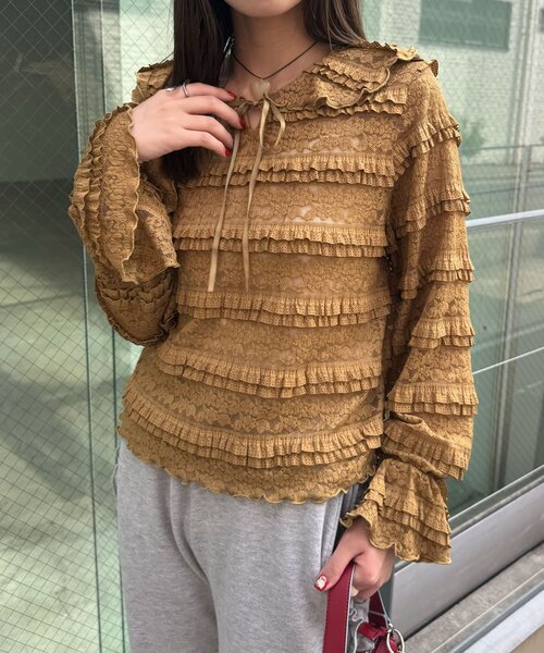 CIAOPANIC（チャオパニック）の「セーラーカラーレースフリルトップス（Tシャツ/カットソー・レディース・アイボリー/カーキ/ブラック・ONE SIZE）」の15枚目の写真