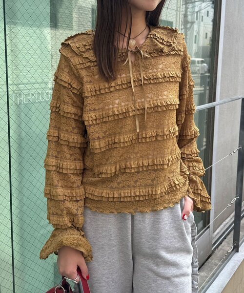 CIAOPANIC（チャオパニック）の「セーラーカラーレースフリルトップス（Tシャツ/カットソー・レディース・アイボリー/カーキ/ブラック・ONE SIZE）」の16枚目の写真