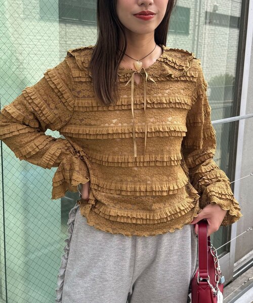 CIAOPANIC（チャオパニック）の「セーラーカラーレースフリルトップス（Tシャツ/カットソー・レディース・アイボリー/カーキ/ブラック・ONE SIZE）」の17枚目の写真