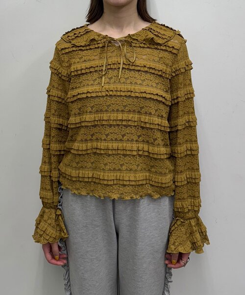 CIAOPANIC（チャオパニック）の「セーラーカラーレースフリルトップス（Tシャツ/カットソー・レディース・アイボリー/カーキ/ブラック・ONE SIZE）」の21枚目の写真