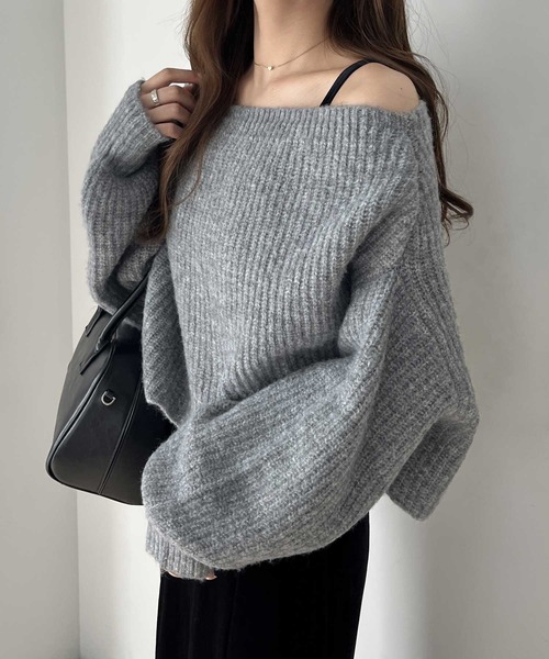 nelliy.（ネルリー）の「オフショルダ―ニット×ベロアキャミワンピースSET (セットアイテム)（アンサンブル・レディース・グレー・FREE）」の3枚目の写真