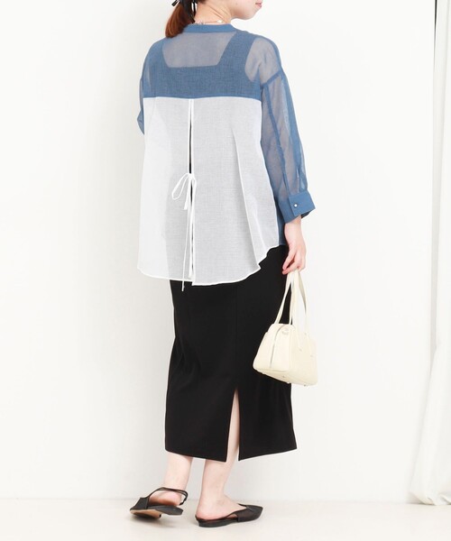 MICO COULIER（ミコクリエ）の「シアーリネンライクシャツ　バイカラー（シャツ/ブラウス・レディース・モカ/ライトブルー/ブラック・38）」の4枚目の写真