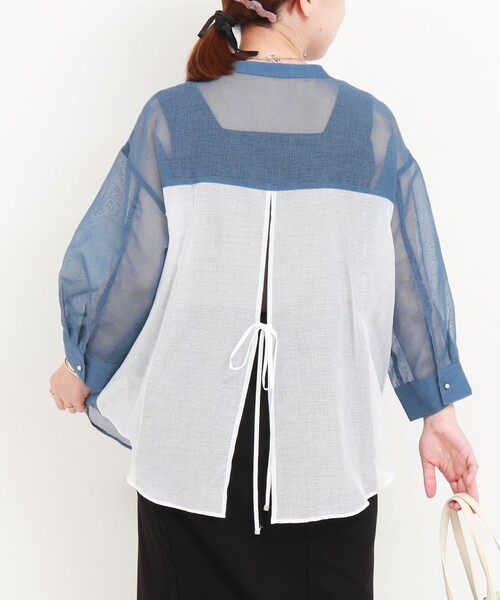 MICO COULIER（ミコクリエ）の「シアーリネンライクシャツ　バイカラー（シャツ/ブラウス・レディース・モカ/ライトブルー/ブラック・38）」の5枚目の写真