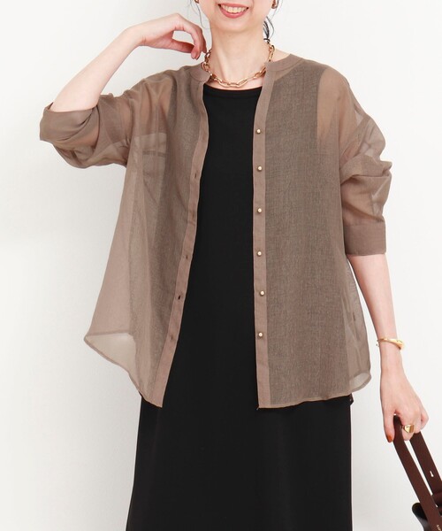 MICO COULIER（ミコクリエ）の「シアーリネンライクシャツ　バイカラー（シャツ/ブラウス・レディース・モカ/ライトブルー/ブラック・38）」の6枚目の写真