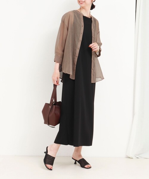 MICO COULIER（ミコクリエ）の「シアーリネンライクシャツ　バイカラー（シャツ/ブラウス・レディース・モカ/ライトブルー/ブラック・38）」の7枚目の写真