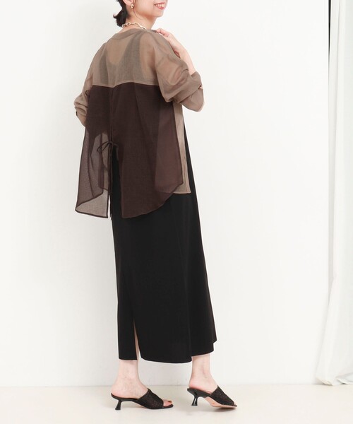 MICO COULIER（ミコクリエ）の「シアーリネンライクシャツ　バイカラー（シャツ/ブラウス・レディース・モカ/ライトブルー/ブラック・38）」の8枚目の写真