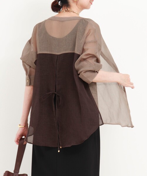 MICO COULIER（ミコクリエ）の「シアーリネンライクシャツ　バイカラー（シャツ/ブラウス・レディース・モカ/ライトブルー/ブラック・38）」の9枚目の写真