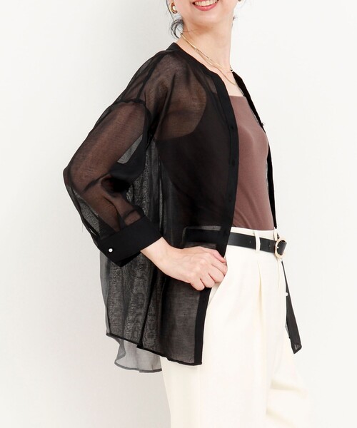 MICO COULIER（ミコクリエ）の「シアーリネンライクシャツ　バイカラー（シャツ/ブラウス・レディース・モカ/ライトブルー/ブラック・38）」の12枚目の写真