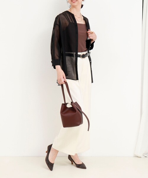 MICO COULIER（ミコクリエ）の「シアーリネンライクシャツ　バイカラー（シャツ/ブラウス・レディース・モカ/ライトブルー/ブラック・38）」の13枚目の写真