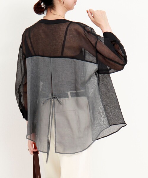 MICO COULIER（ミコクリエ）の「シアーリネンライクシャツ　バイカラー（シャツ/ブラウス・レディース・モカ/ライトブルー/ブラック・38）」の14枚目の写真