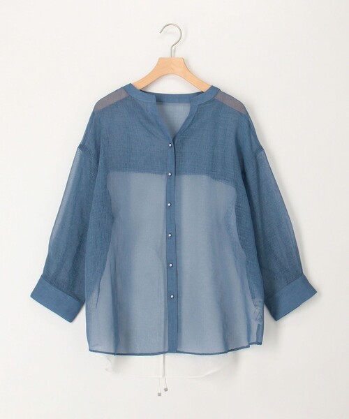 MICO COULIER（ミコクリエ）の「シアーリネンライクシャツ　バイカラー（シャツ/ブラウス・レディース・モカ/ライトブルー/ブラック・38）」の16枚目の写真