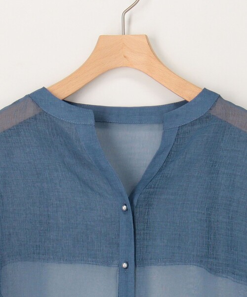 MICO COULIER（ミコクリエ）の「シアーリネンライクシャツ　バイカラー（シャツ/ブラウス・レディース・モカ/ライトブルー/ブラック・38）」の18枚目の写真