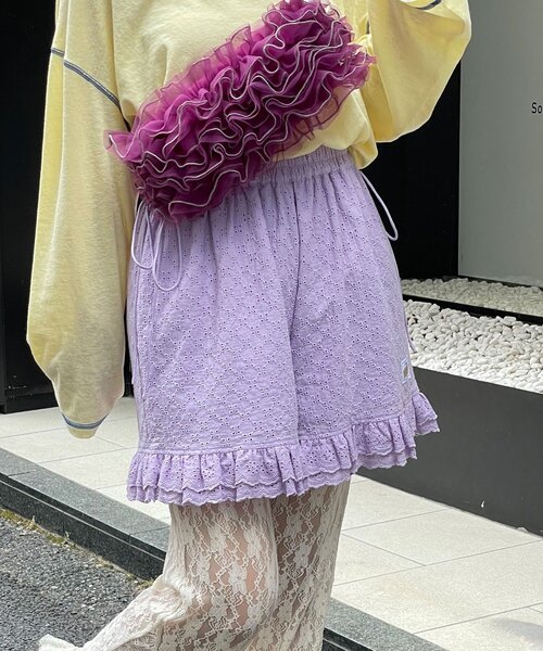HELLO.SANFRANCISCO（ハローサンフランシスコ）の「【HELLO.SANFRANCISCO/ハローサンフランシスコ】レースフリルショートパンツ（その他パンツ・レディース・ホワイト/パープル/ブラック/オレンジ・ONE SIZE）」の3枚目の写真