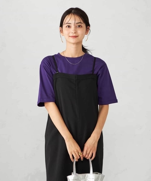 a.v.v（アーヴェヴェ）の「【接触冷感/UVカット/コットン100％】ロールアップハーフスリーブTシャツ（Tシャツ/カットソー・レディース・ボルドー/パープル/グレー系その他/クリーム・36/38/40）」の3枚目の写真